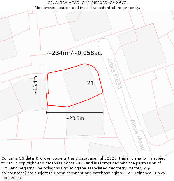 21, ALBRA MEAD, CHELMSFORD, CM2 6YG: Plot and title map