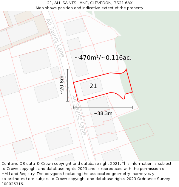 21, ALL SAINTS LANE, CLEVEDON, BS21 6AX: Plot and title map