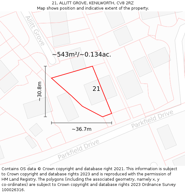 21, ALLITT GROVE, KENILWORTH, CV8 2RZ: Plot and title map