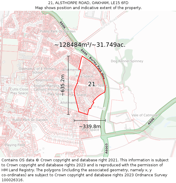 21, ALSTHORPE ROAD, OAKHAM, LE15 6FD: Plot and title map