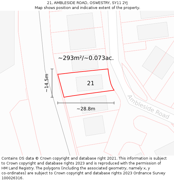 21, AMBLESIDE ROAD, OSWESTRY, SY11 2YJ: Plot and title map