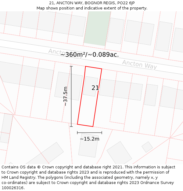 21, ANCTON WAY, BOGNOR REGIS, PO22 6JP: Plot and title map