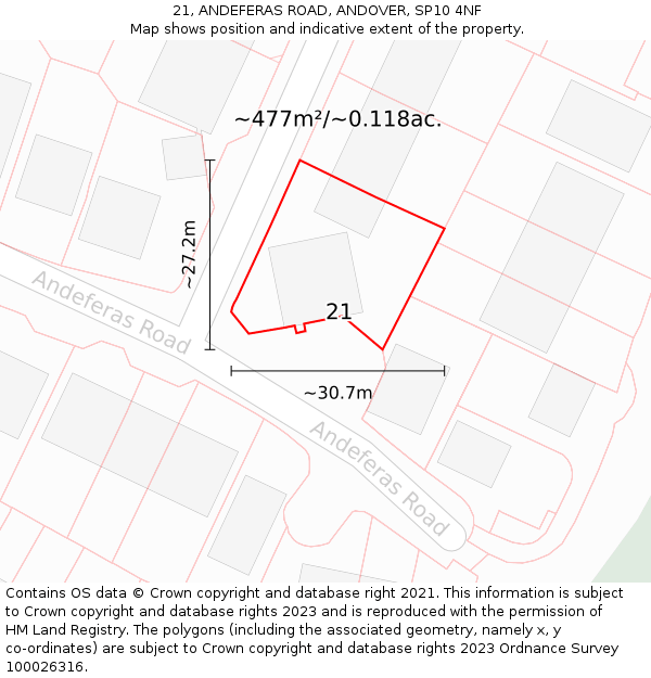 21, ANDEFERAS ROAD, ANDOVER, SP10 4NF: Plot and title map