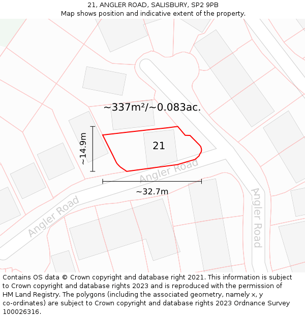 21, ANGLER ROAD, SALISBURY, SP2 9PB: Plot and title map