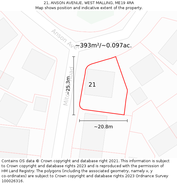 21, ANSON AVENUE, WEST MALLING, ME19 4RA: Plot and title map