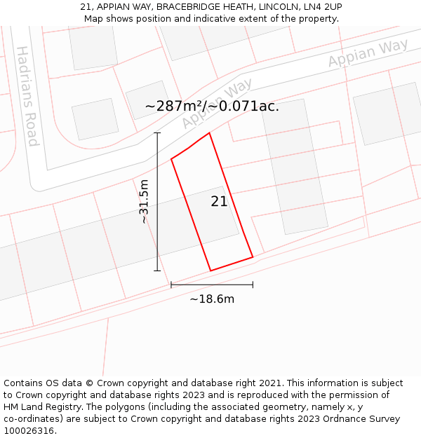 21, APPIAN WAY, BRACEBRIDGE HEATH, LINCOLN, LN4 2UP: Plot and title map