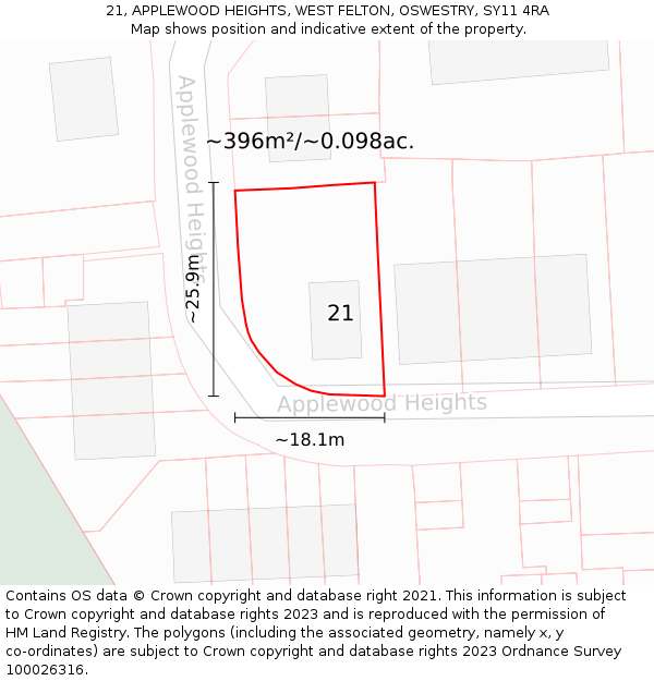 21, APPLEWOOD HEIGHTS, WEST FELTON, OSWESTRY, SY11 4RA: Plot and title map