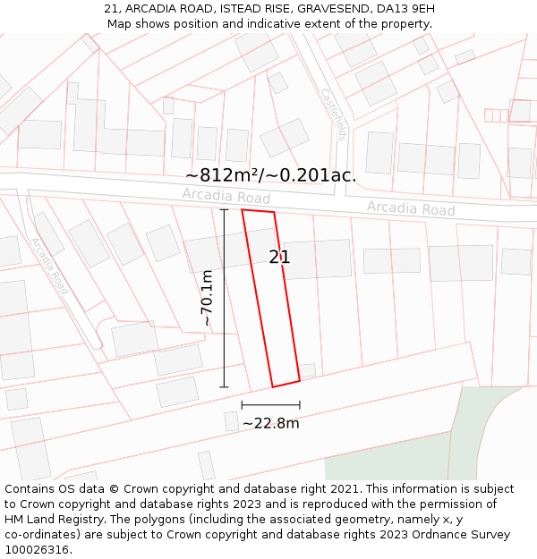 21, ARCADIA ROAD, ISTEAD RISE, GRAVESEND, DA13 9EH: Plot and title map