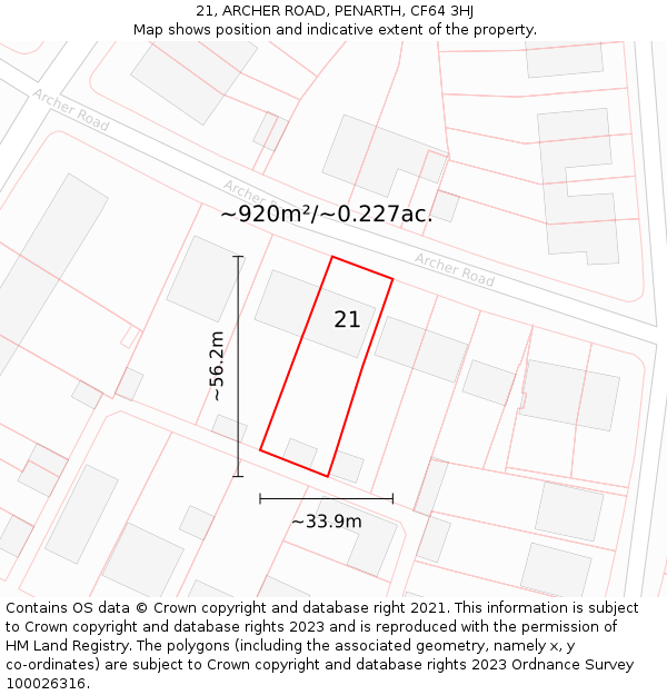 21, ARCHER ROAD, PENARTH, CF64 3HJ: Plot and title map