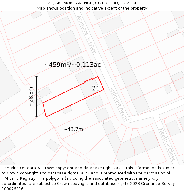 21, ARDMORE AVENUE, GUILDFORD, GU2 9NJ: Plot and title map