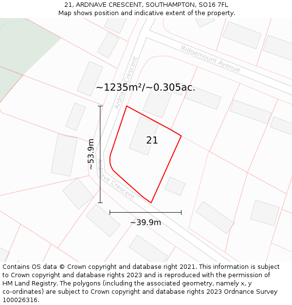 21, ARDNAVE CRESCENT, SOUTHAMPTON, SO16 7FL: Plot and title map