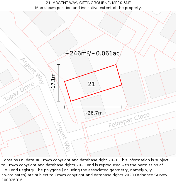 21, ARGENT WAY, SITTINGBOURNE, ME10 5NF: Plot and title map