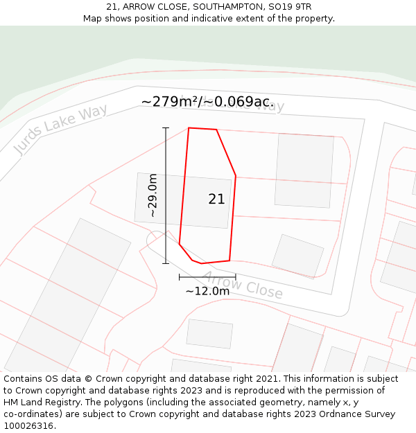 21, ARROW CLOSE, SOUTHAMPTON, SO19 9TR: Plot and title map