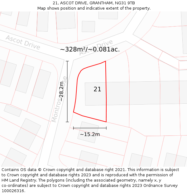 21, ASCOT DRIVE, GRANTHAM, NG31 9TB: Plot and title map