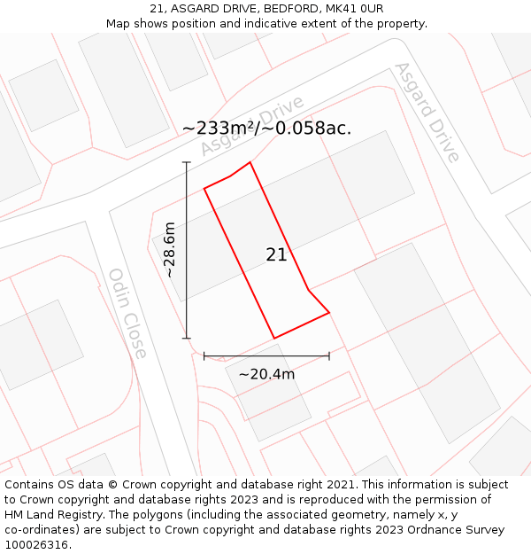 21, ASGARD DRIVE, BEDFORD, MK41 0UR: Plot and title map