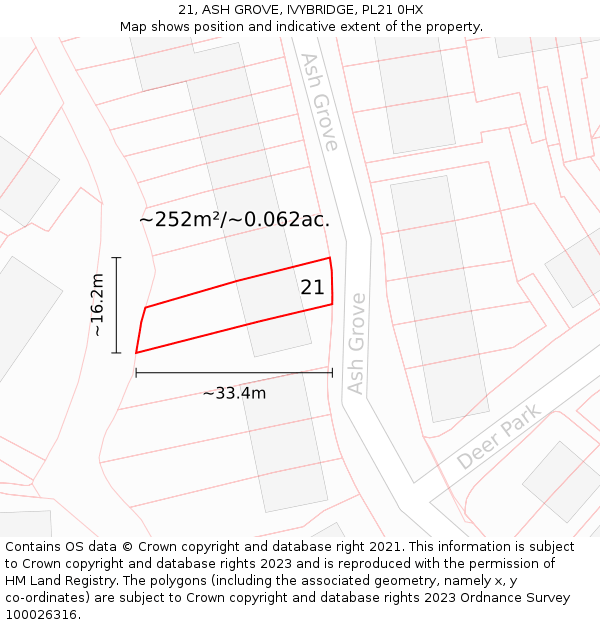 21, ASH GROVE, IVYBRIDGE, PL21 0HX: Plot and title map
