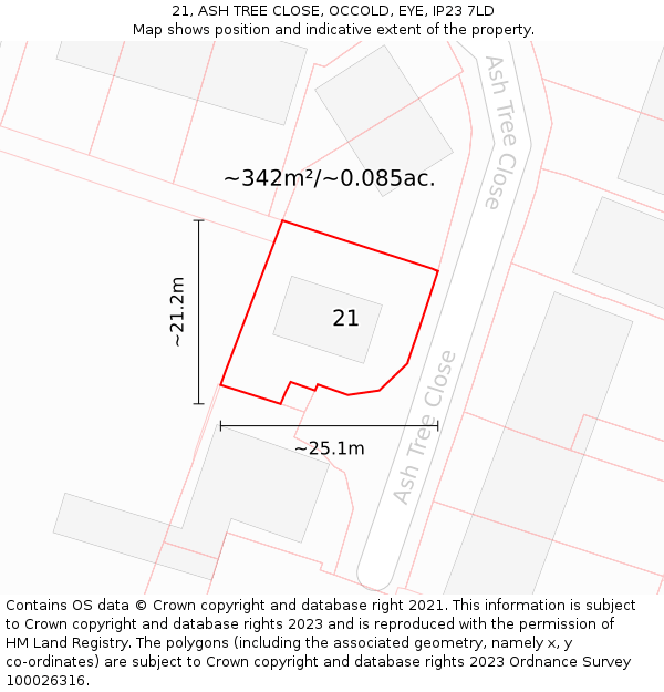 21, ASH TREE CLOSE, OCCOLD, EYE, IP23 7LD: Plot and title map