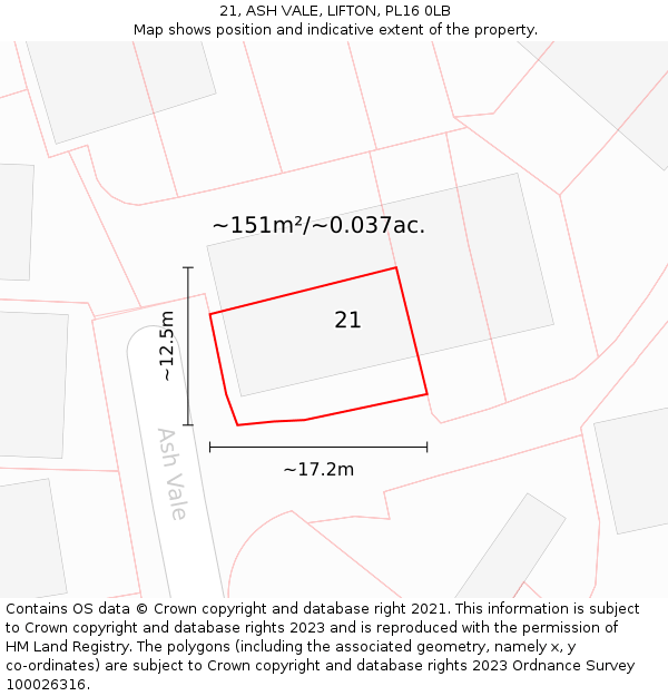 21, ASH VALE, LIFTON, PL16 0LB: Plot and title map