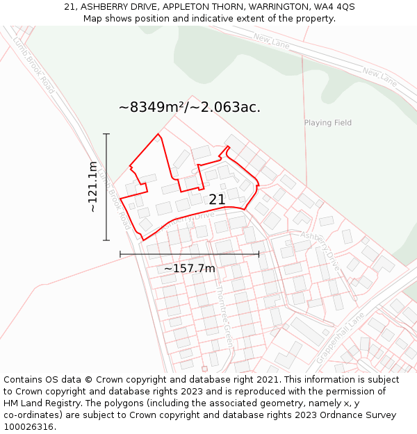 21, ASHBERRY DRIVE, APPLETON THORN, WARRINGTON, WA4 4QS: Plot and title map