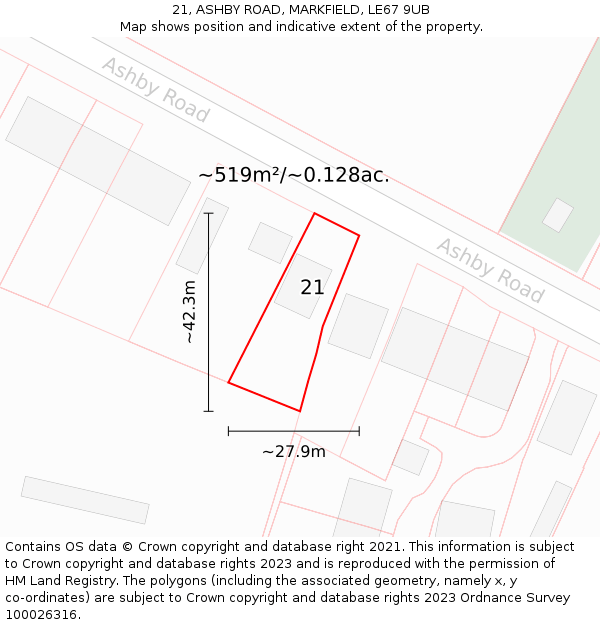 21, ASHBY ROAD, MARKFIELD, LE67 9UB: Plot and title map