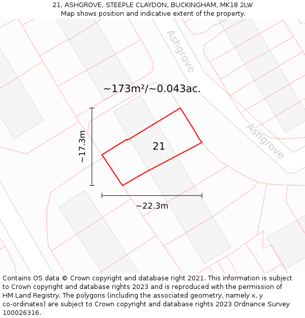 21, ASHGROVE, STEEPLE CLAYDON, BUCKINGHAM, MK18 2LW: Plot and title map