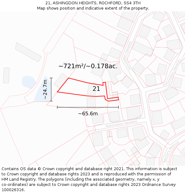 21, ASHINGDON HEIGHTS, ROCHFORD, SS4 3TH: Plot and title map