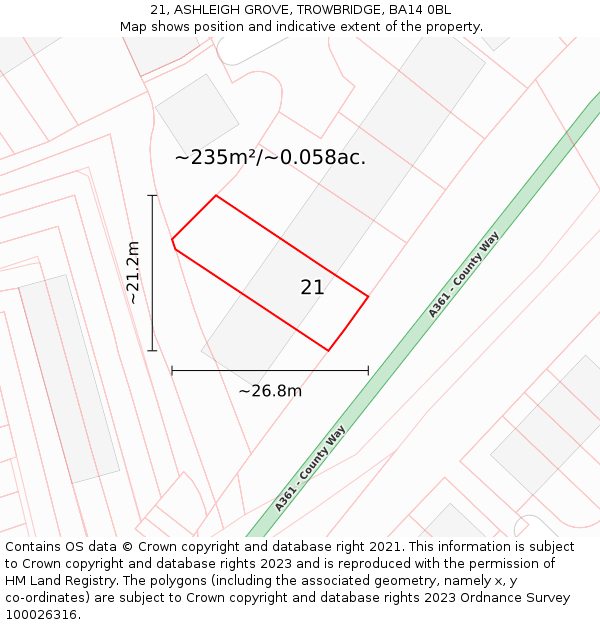 21, ASHLEIGH GROVE, TROWBRIDGE, BA14 0BL: Plot and title map