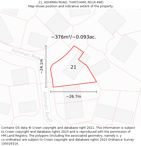 21, ASHMAN ROAD, THATCHAM, RG19 4WD: Plot and title map