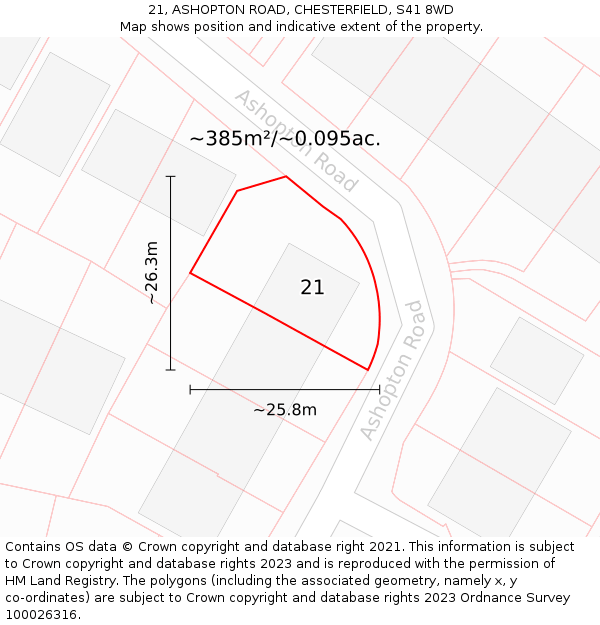 21, ASHOPTON ROAD, CHESTERFIELD, S41 8WD: Plot and title map