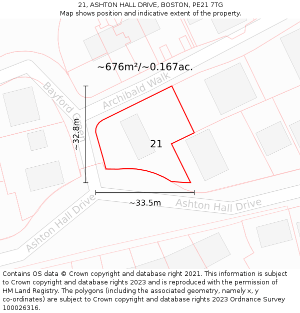 21, ASHTON HALL DRIVE, BOSTON, PE21 7TG: Plot and title map