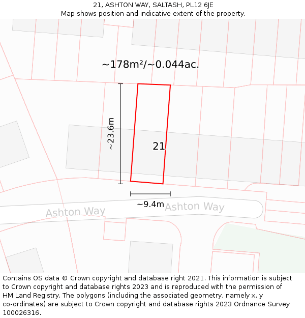 21, ASHTON WAY, SALTASH, PL12 6JE: Plot and title map