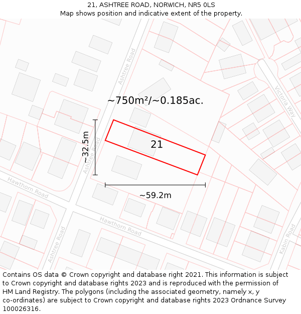 21, ASHTREE ROAD, NORWICH, NR5 0LS: Plot and title map