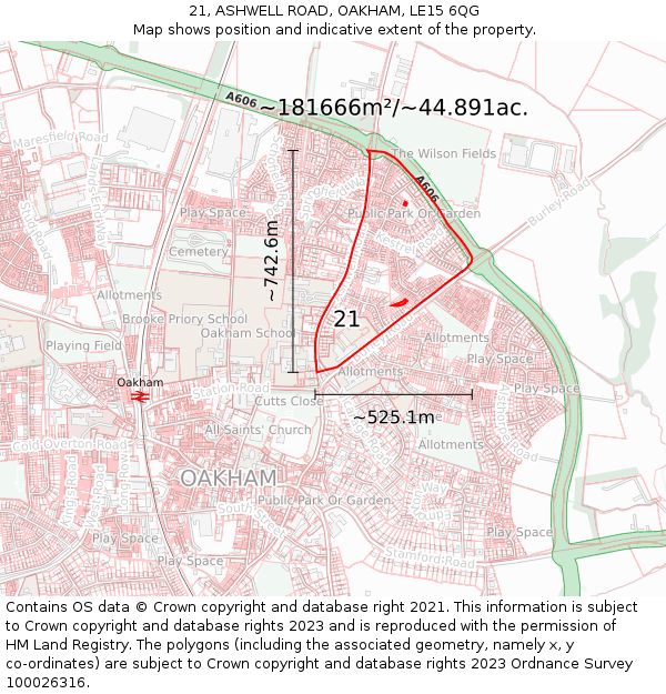 21, ASHWELL ROAD, OAKHAM, LE15 6QG: Plot and title map