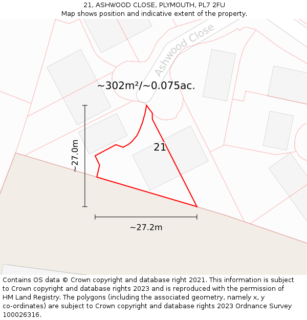 21, ASHWOOD CLOSE, PLYMOUTH, PL7 2FU: Plot and title map