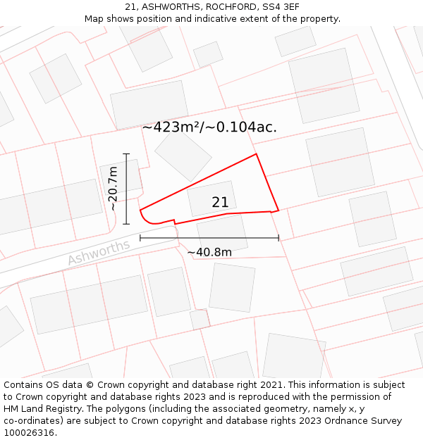 21, ASHWORTHS, ROCHFORD, SS4 3EF: Plot and title map