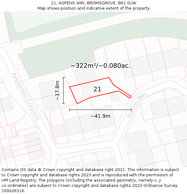 21, ASPENS WAY, BROMSGROVE, B61 0UW: Plot and title map