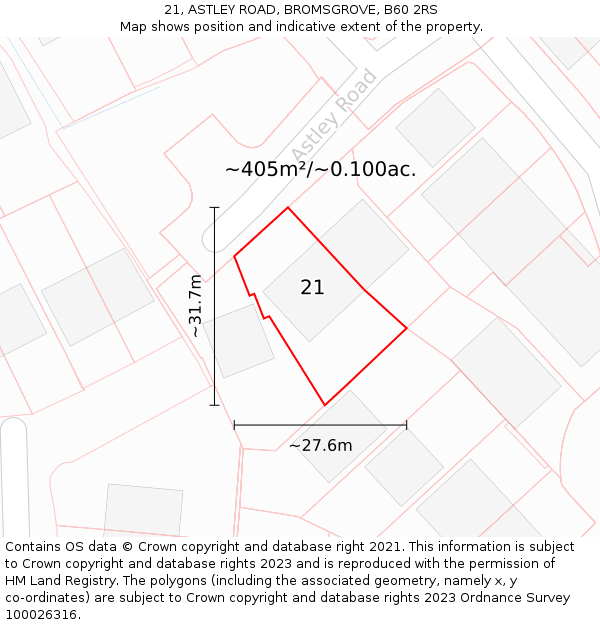 21, ASTLEY ROAD, BROMSGROVE, B60 2RS: Plot and title map