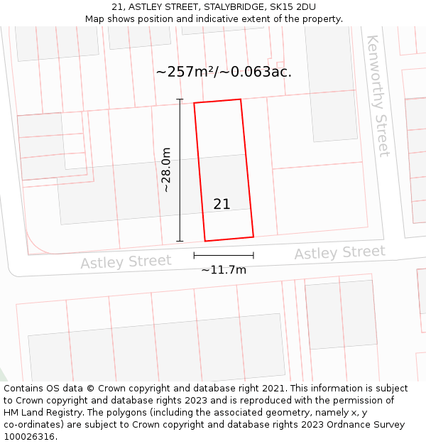 21, ASTLEY STREET, STALYBRIDGE, SK15 2DU: Plot and title map