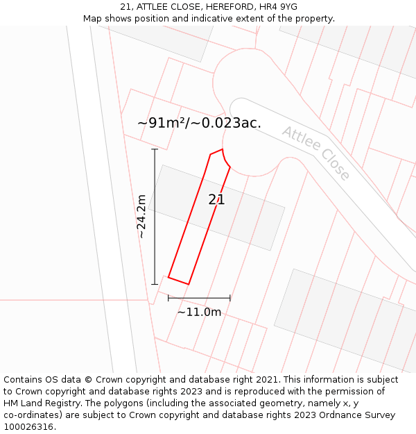 21, ATTLEE CLOSE, HEREFORD, HR4 9YG: Plot and title map