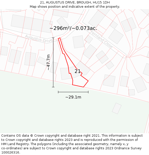 21, AUGUSTUS DRIVE, BROUGH, HU15 1DH: Plot and title map