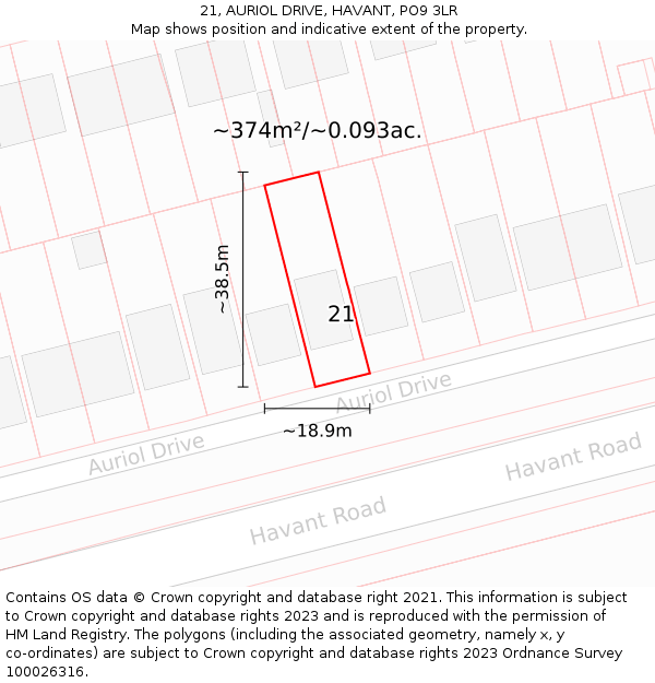 21, AURIOL DRIVE, HAVANT, PO9 3LR: Plot and title map