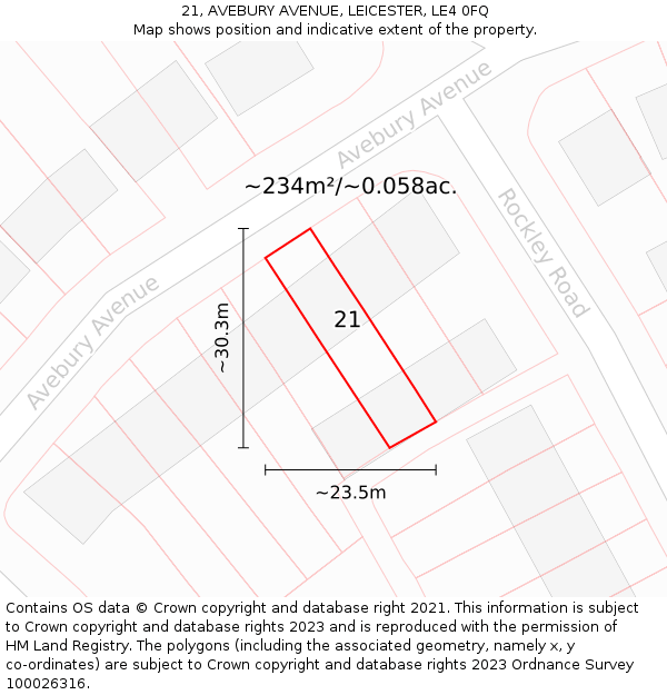 21, AVEBURY AVENUE, LEICESTER, LE4 0FQ: Plot and title map