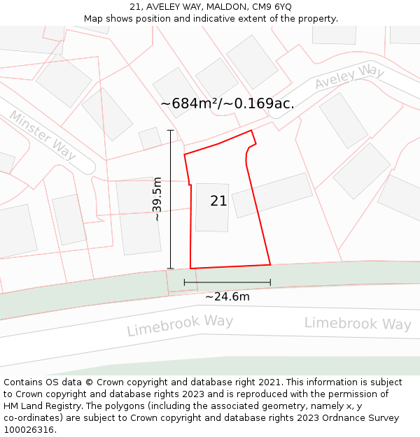 21, AVELEY WAY, MALDON, CM9 6YQ: Plot and title map