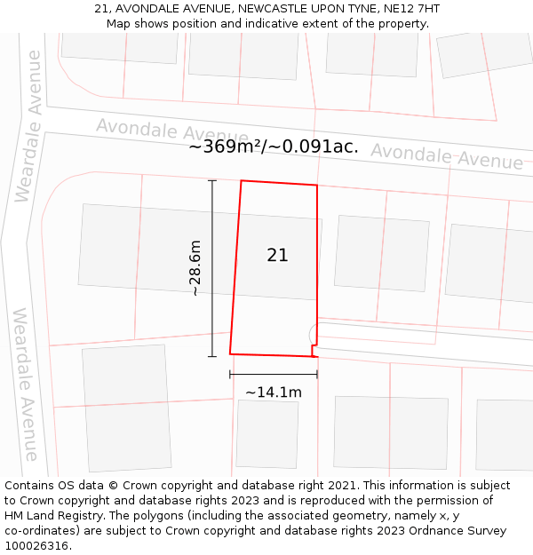 21, AVONDALE AVENUE, NEWCASTLE UPON TYNE, NE12 7HT: Plot and title map