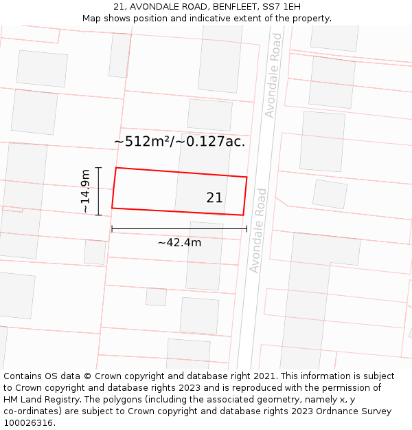 21, AVONDALE ROAD, BENFLEET, SS7 1EH: Plot and title map