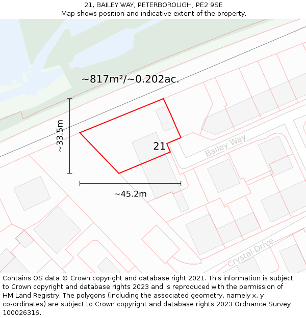 21, BAILEY WAY, PETERBOROUGH, PE2 9SE: Plot and title map