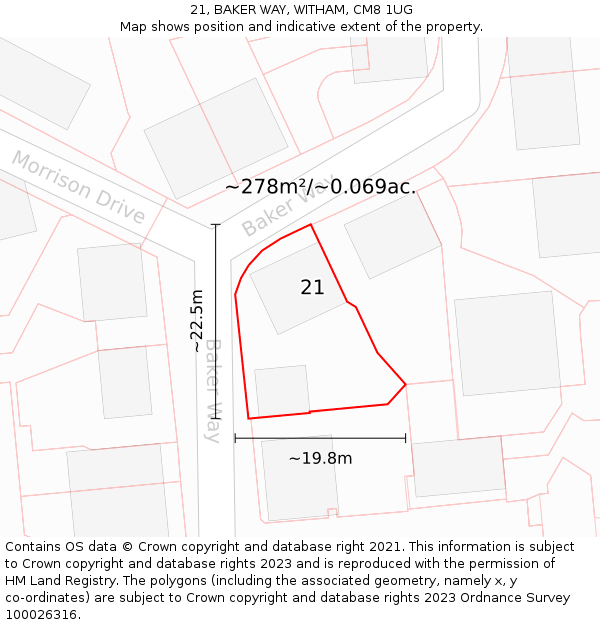 21, BAKER WAY, WITHAM, CM8 1UG: Plot and title map