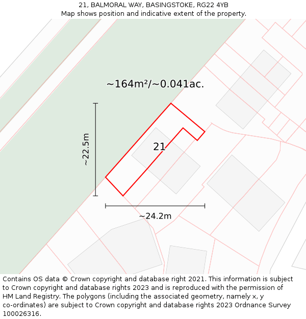 21, BALMORAL WAY, BASINGSTOKE, RG22 4YB: Plot and title map