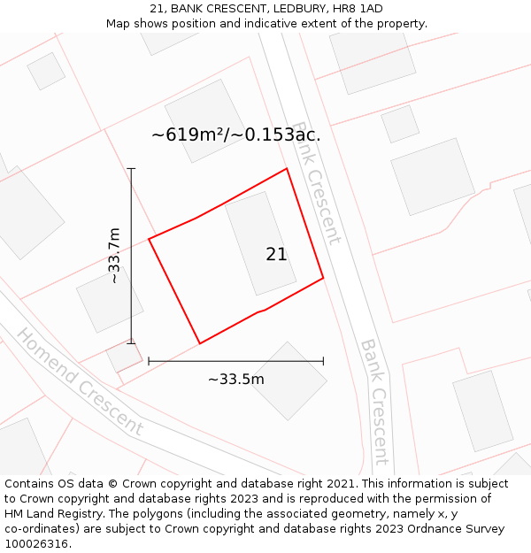 21, BANK CRESCENT, LEDBURY, HR8 1AD: Plot and title map