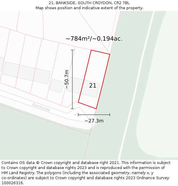 21, BANKSIDE, SOUTH CROYDON, CR2 7BL: Plot and title map